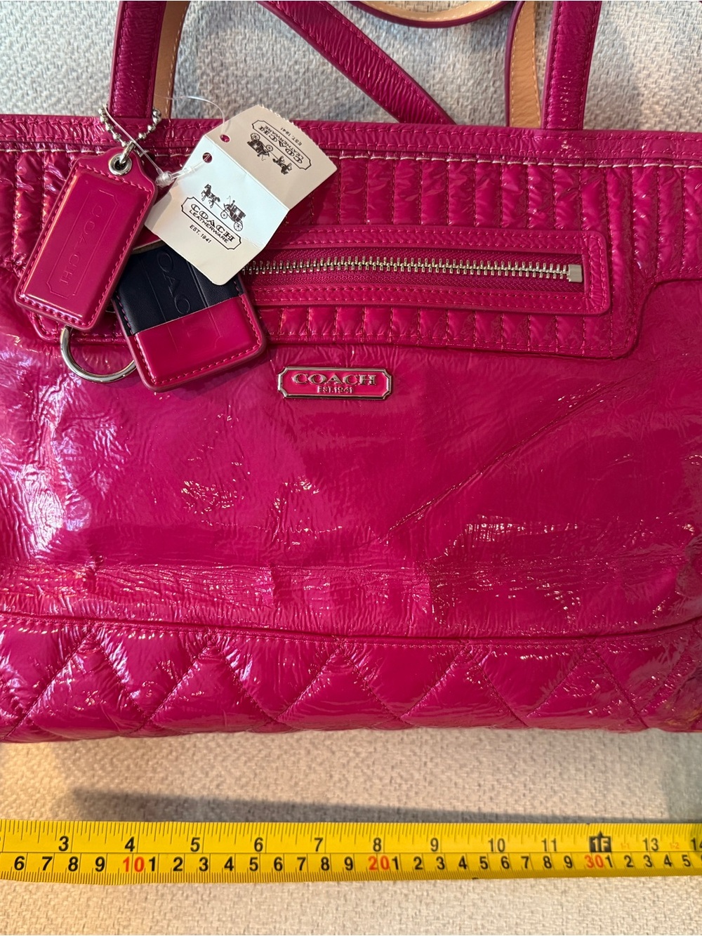 Coach Patent Leather Tote Bag in Bright Pink